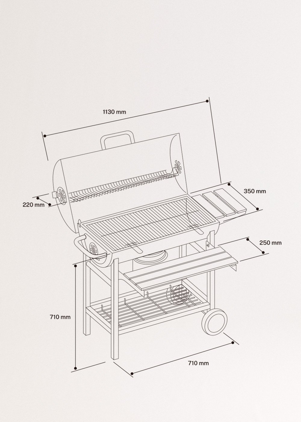 BBQ SMOKEY - Barbecue fumoir au charbon, sur roulettes - Create