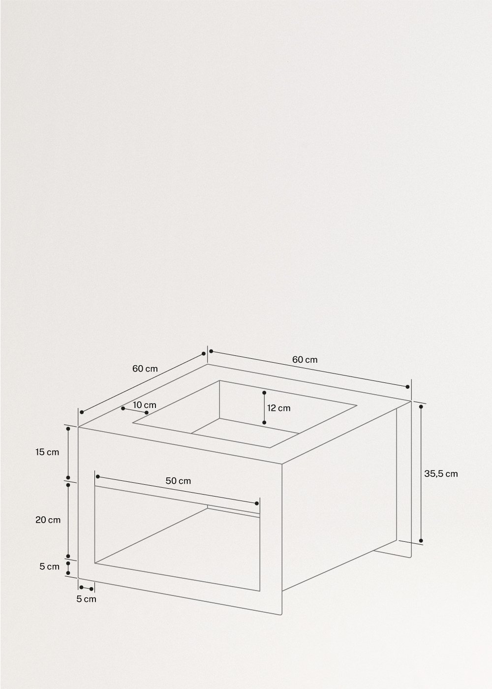 FIRE PIT CUBE - Brasero d'extérieur carré en acier corten, medidas foto vertical