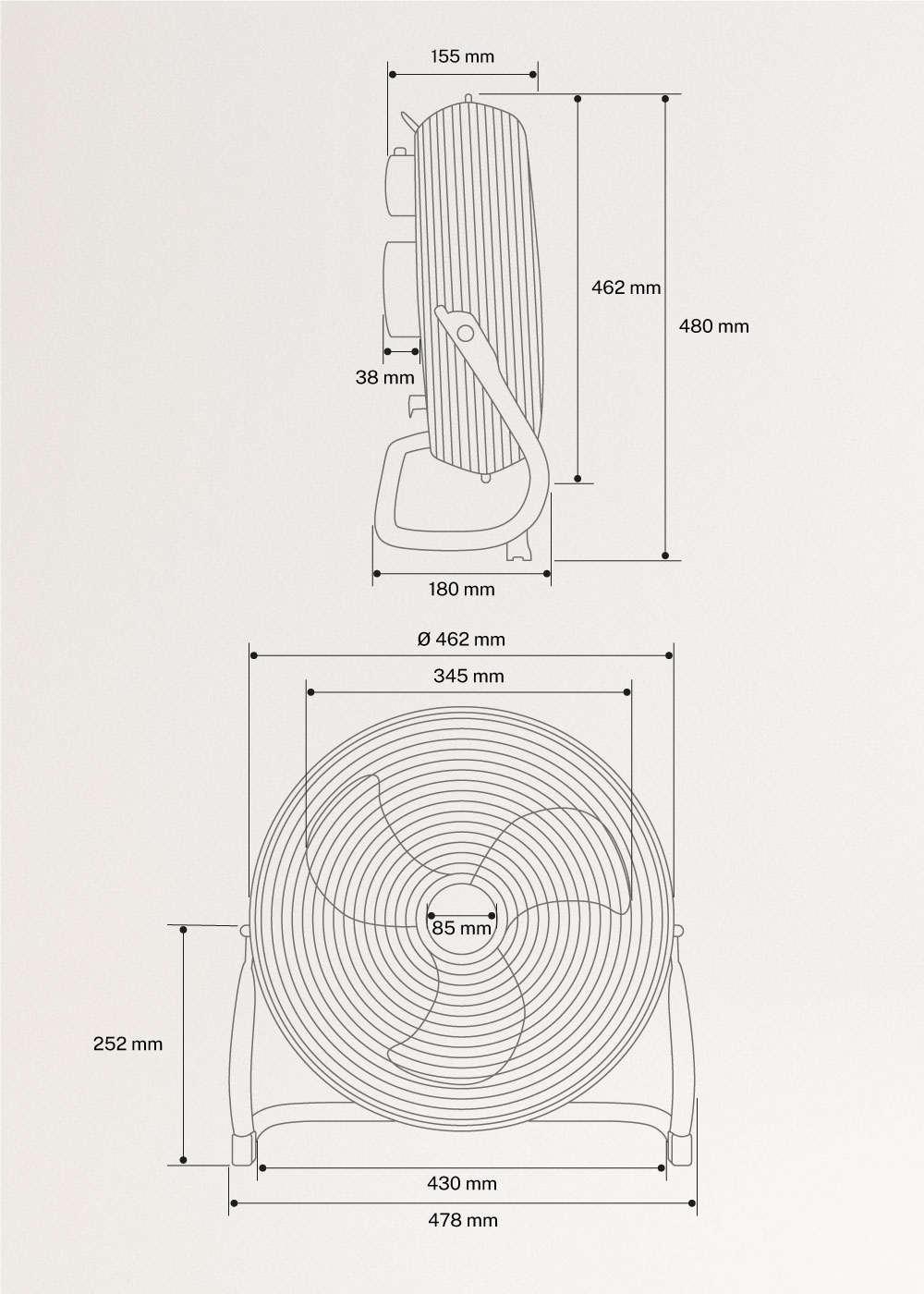 AIR FLOOR RETRO - Ventilateur de sol du style industriel, medidas foto vertical
