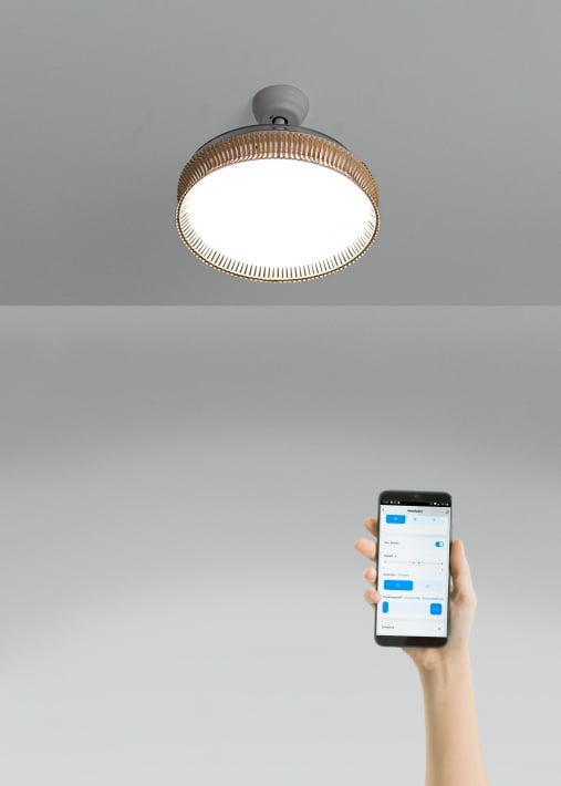 WIND CLEAR RATTAN - Ventilateur de plafond silencieux 40W Ø108cm lames rétractables avec éclairage LED de 36W