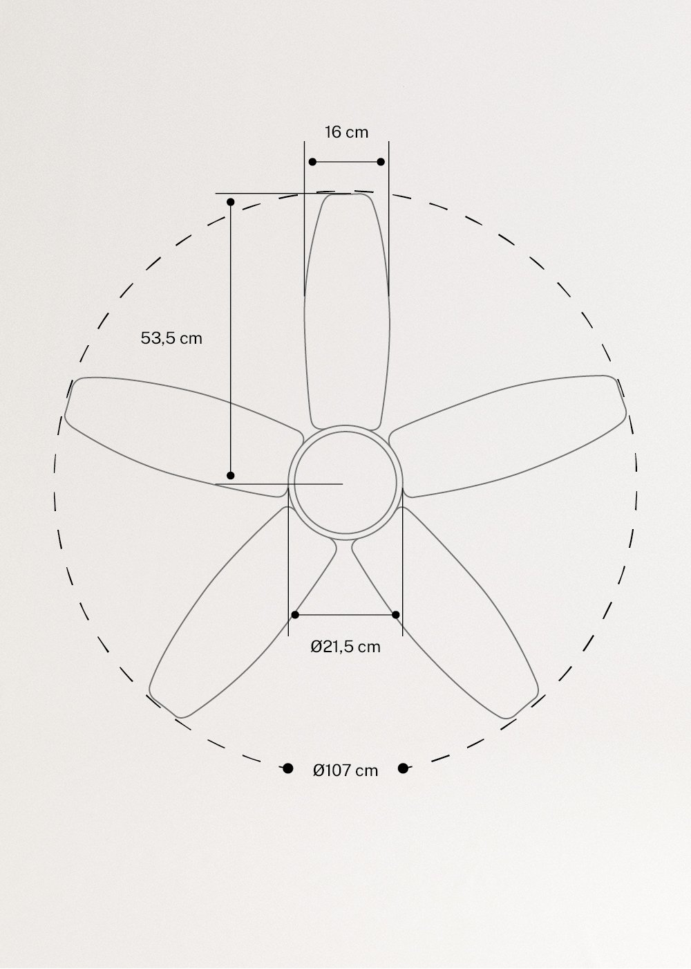 WIND FLOWOOD - Ventilateur de plafond 60W silencieux Ø108 cm , medidas foto vertical