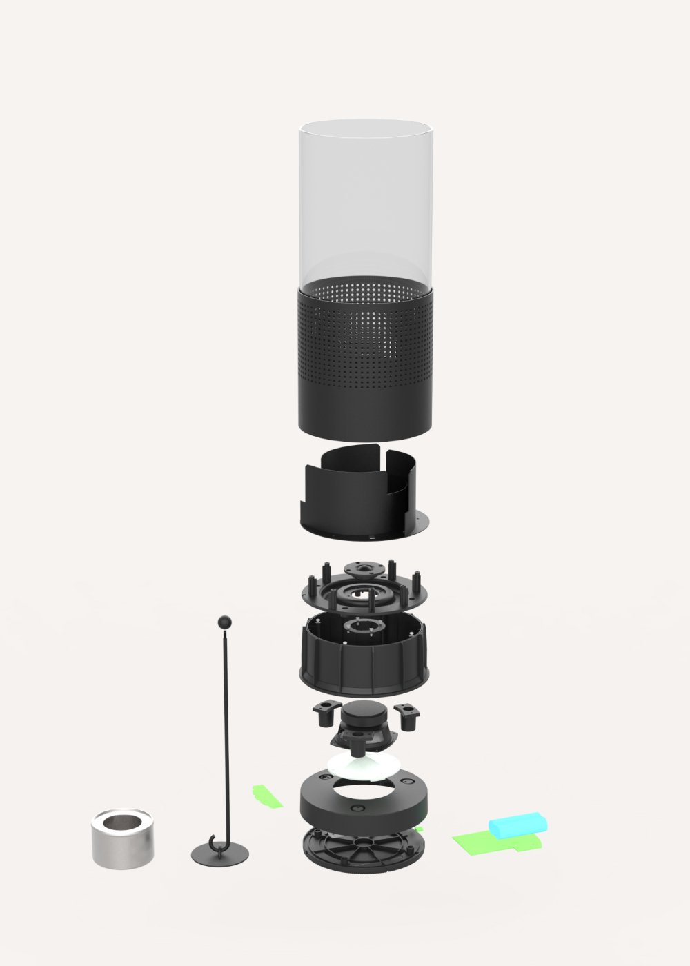 SPEAKER FIRE - Haut-parleur Bluetooth avec flamme au bioéthanol et éclairage LED, medidas foto vertical