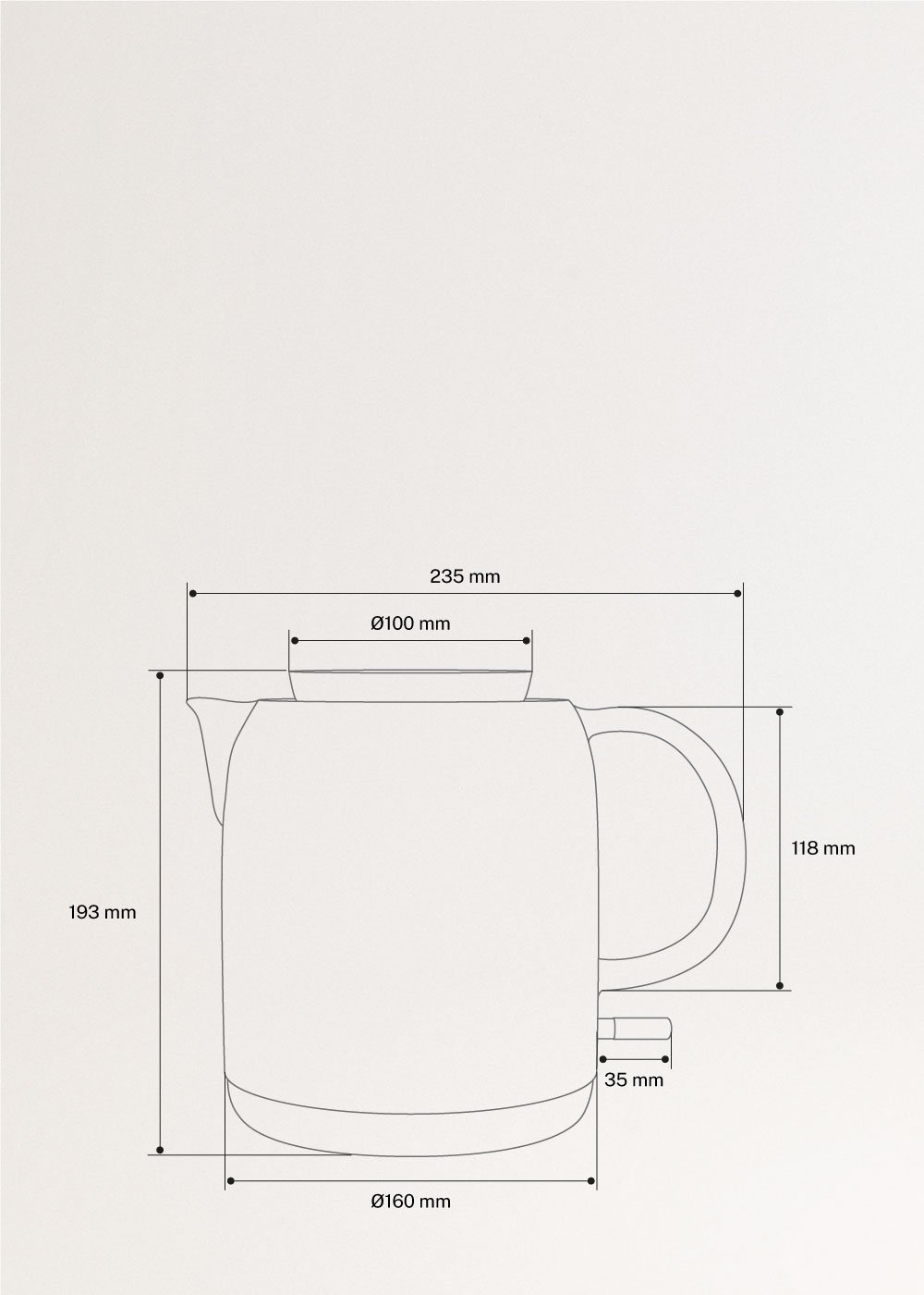KETTLE CERAMIC - Bouilloire électrique en céramique 1 L, medidas foto vertical