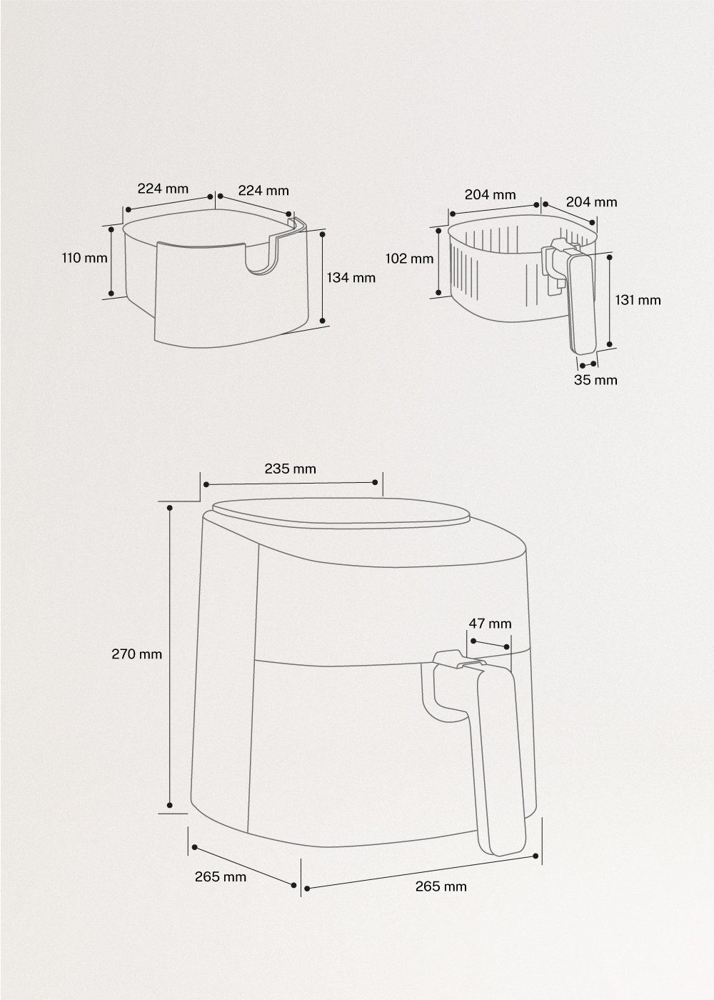 AIR FRYER PRO COMPACT - Friteuse à air 3,5 L, medidas foto vertical