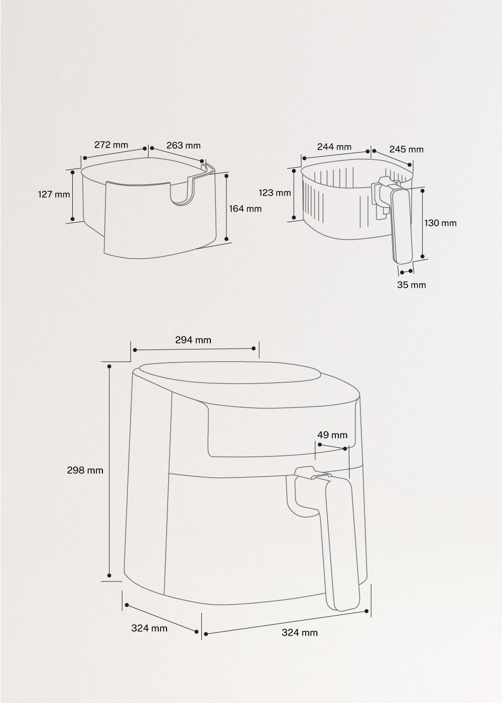 AIR FRYER PRO LARGE - Friteuse à air 6,2 L, medidas foto vertical