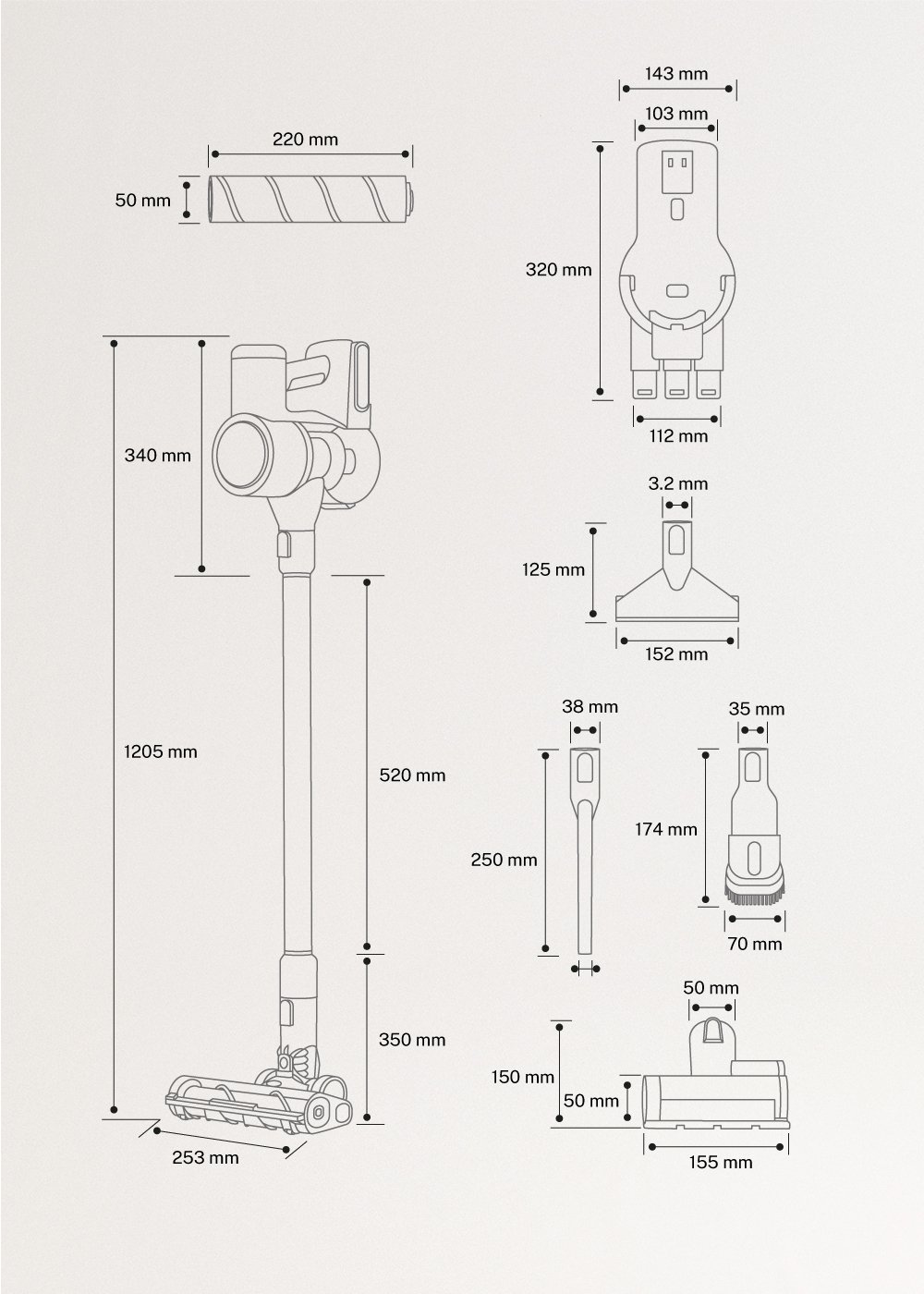CYCLONE FORCE PRO - Aspirateur vertical sans fil 25,9V avec batterie longue durée, medidas foto vertical