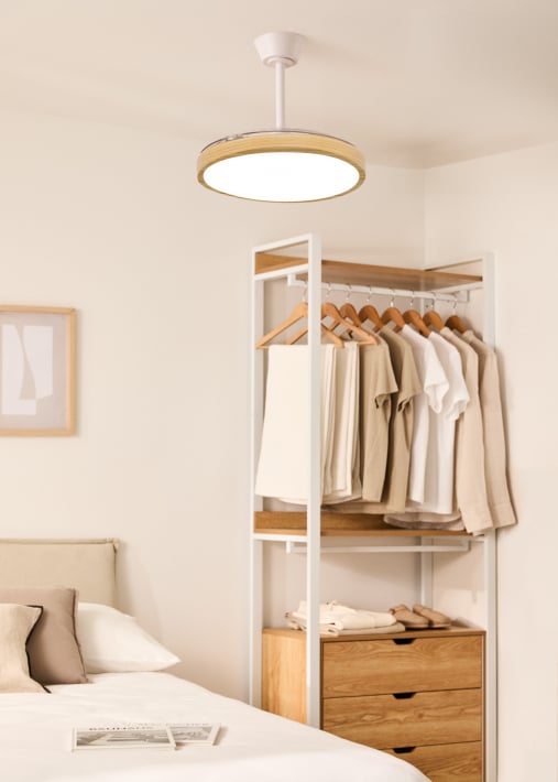 WIND CLEAR STUDIO - Ventilateur de plafond 40W silencieux avec pales rétractables et lumière LED, plusieurs tailles