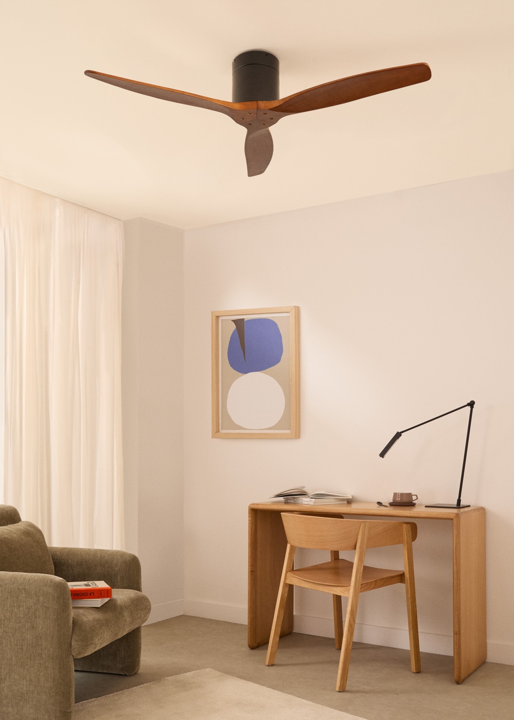 CREATE Wind Sharp Ventilateur Plafond 132 Cm Noir/Bois – 40W DC Silencieux, 6 Vitesses, Été/Hiver, Télécommande