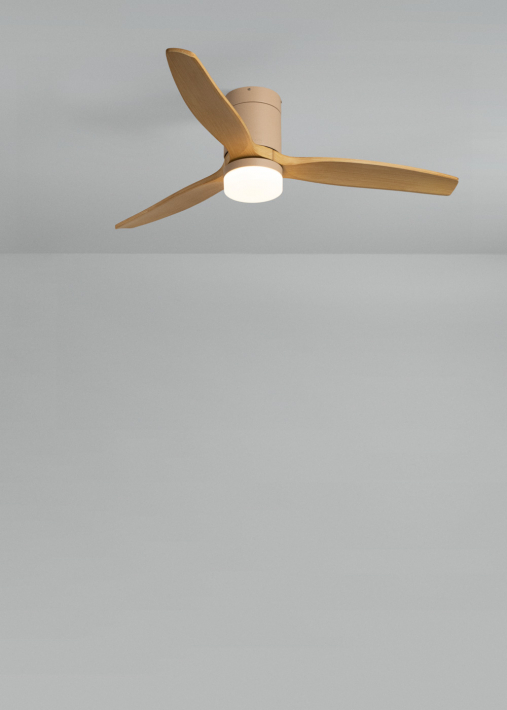 CREATE / WIND LITE/Ventilateur De Plafond Avec Lumière En Bois Clair Avec Commande Murale Et Télécommande / 40W, Programmable, 132 Cm, 6 Vitesses, Fonction été-hiver, Lumière LED 3 Températures