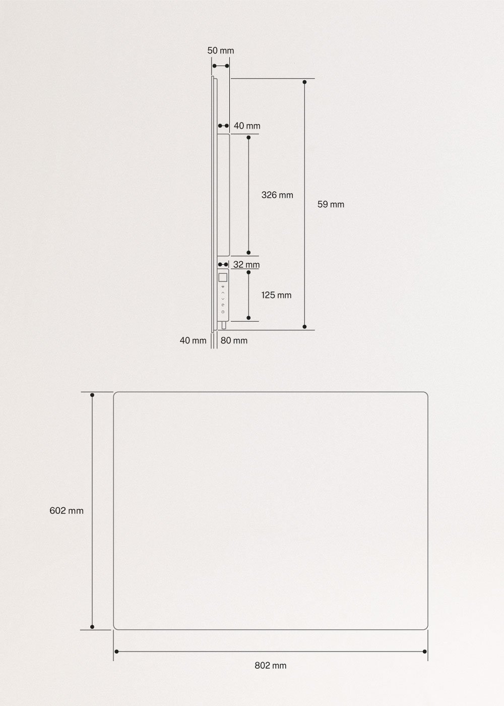 WARM MIRROR IR - Radiateur infrarouge mural avec WiFi, medidas foto vertical