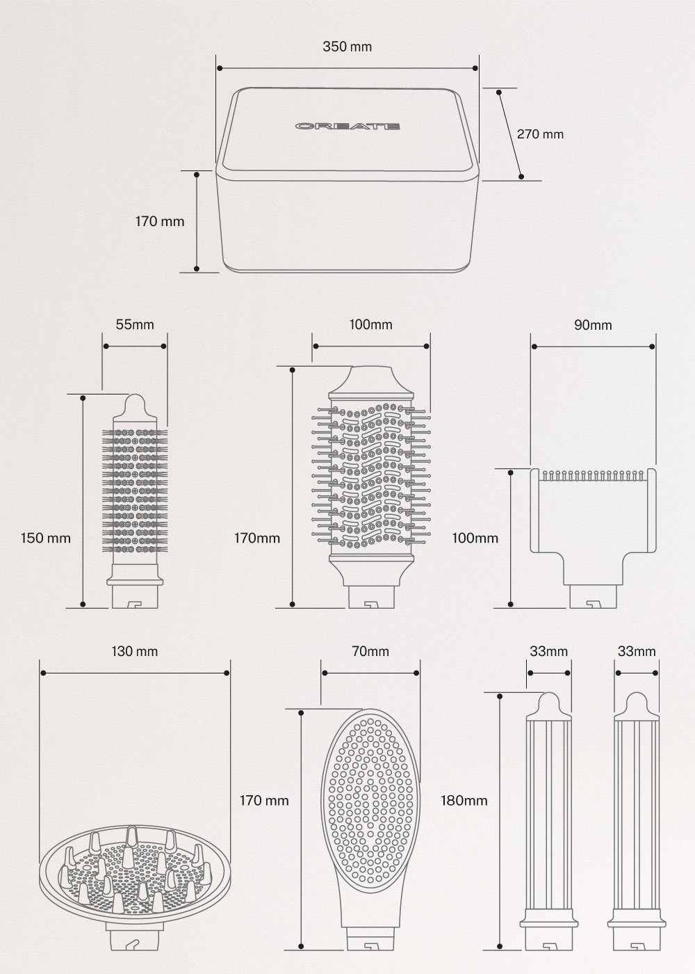 ION STYLER PRO ADVANCE - Brosse soufflante ionique en céramique 8-en-1, medidas foto vertical