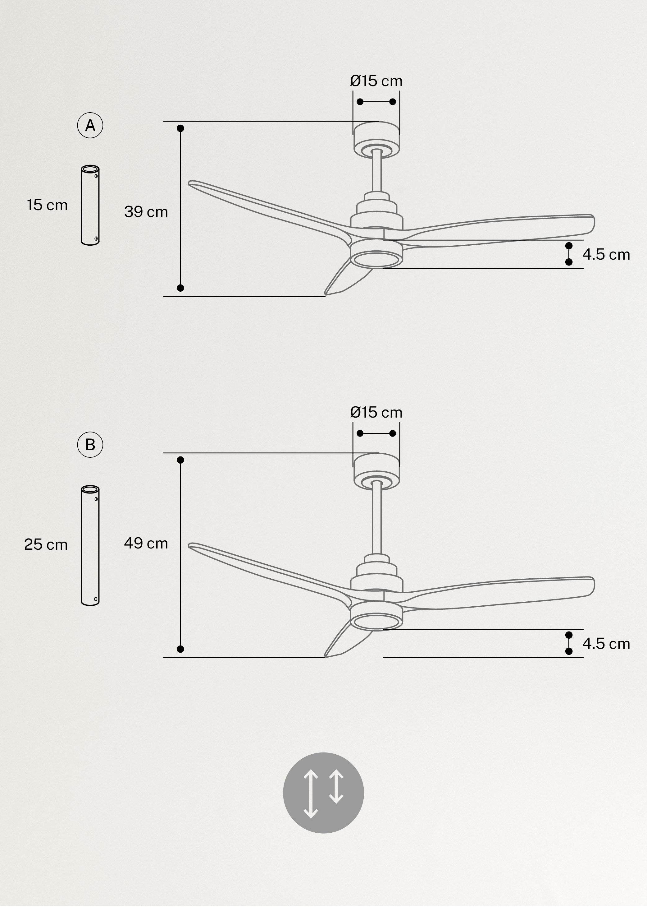WIND STYLANCE - Ventilateur de plafond 40W silencieux 100% bois plusieurs tailles, medidas foto vertical