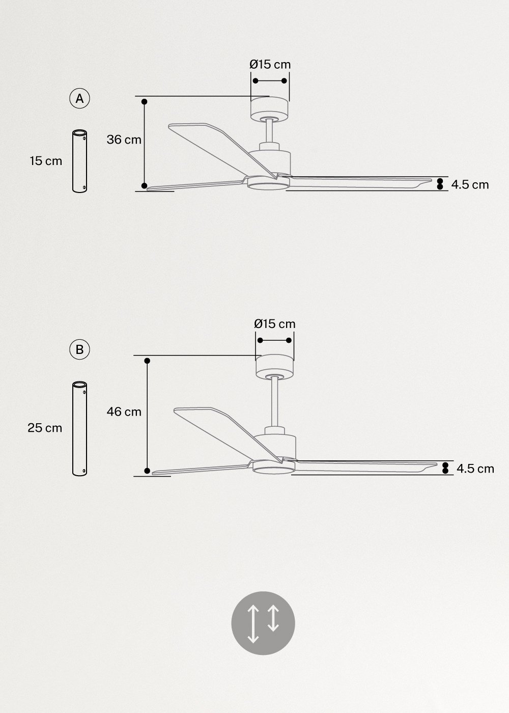 WIND MODERN - Ventilateur de plafond silencieux 40W avec lumière LED  plusieurs tailles disponibles, medidas foto vertical