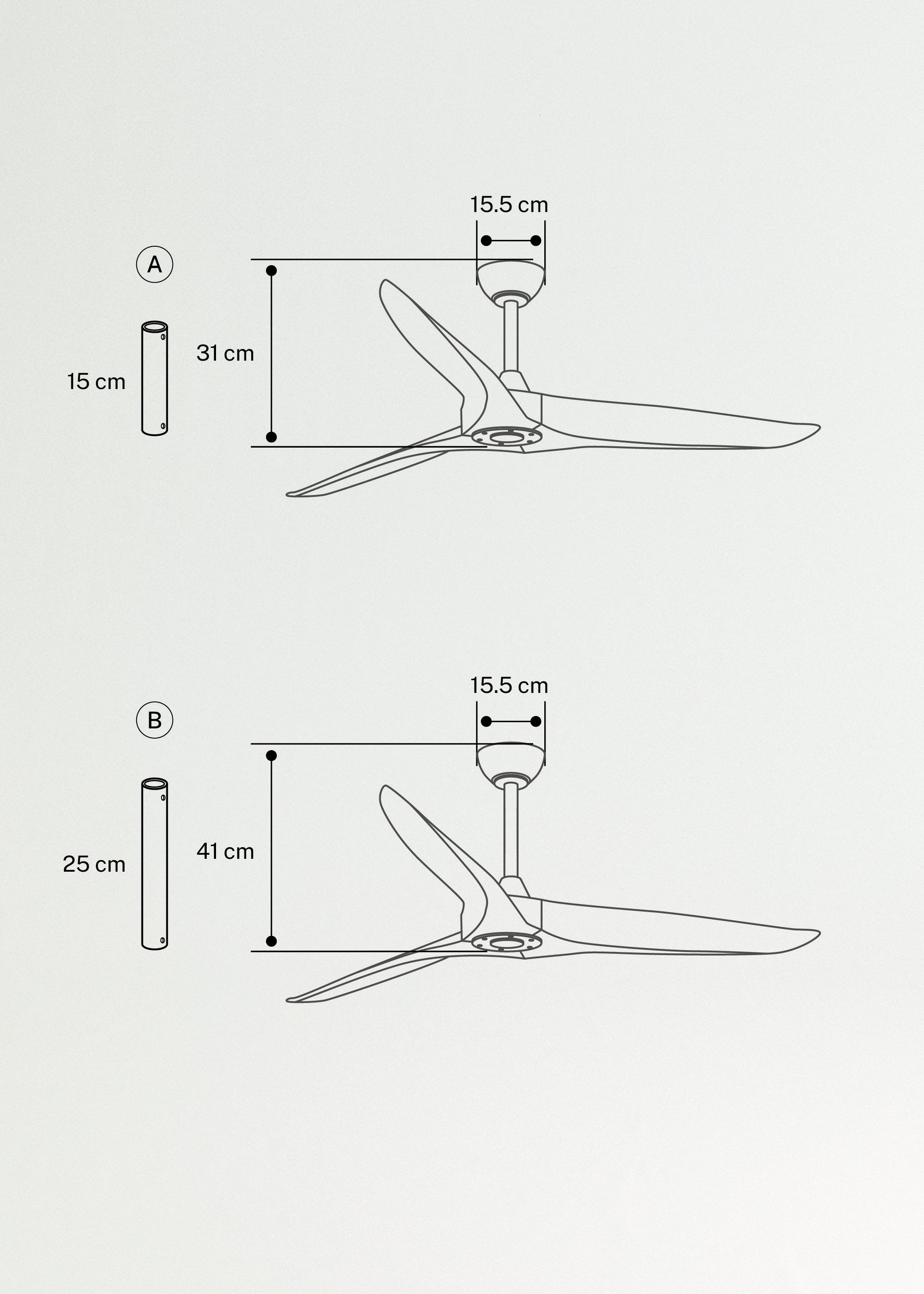 WIND CENTURY - Ventilateur de plafond 40W silencieux Ø152 cm 100% bois, medidas foto vertical