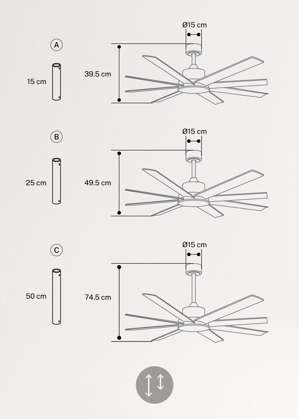 WIND INDUSTRIAL - Ventilateur de plafond 40W silencieux plusieurs tailles disponibles, medidas foto vertical
