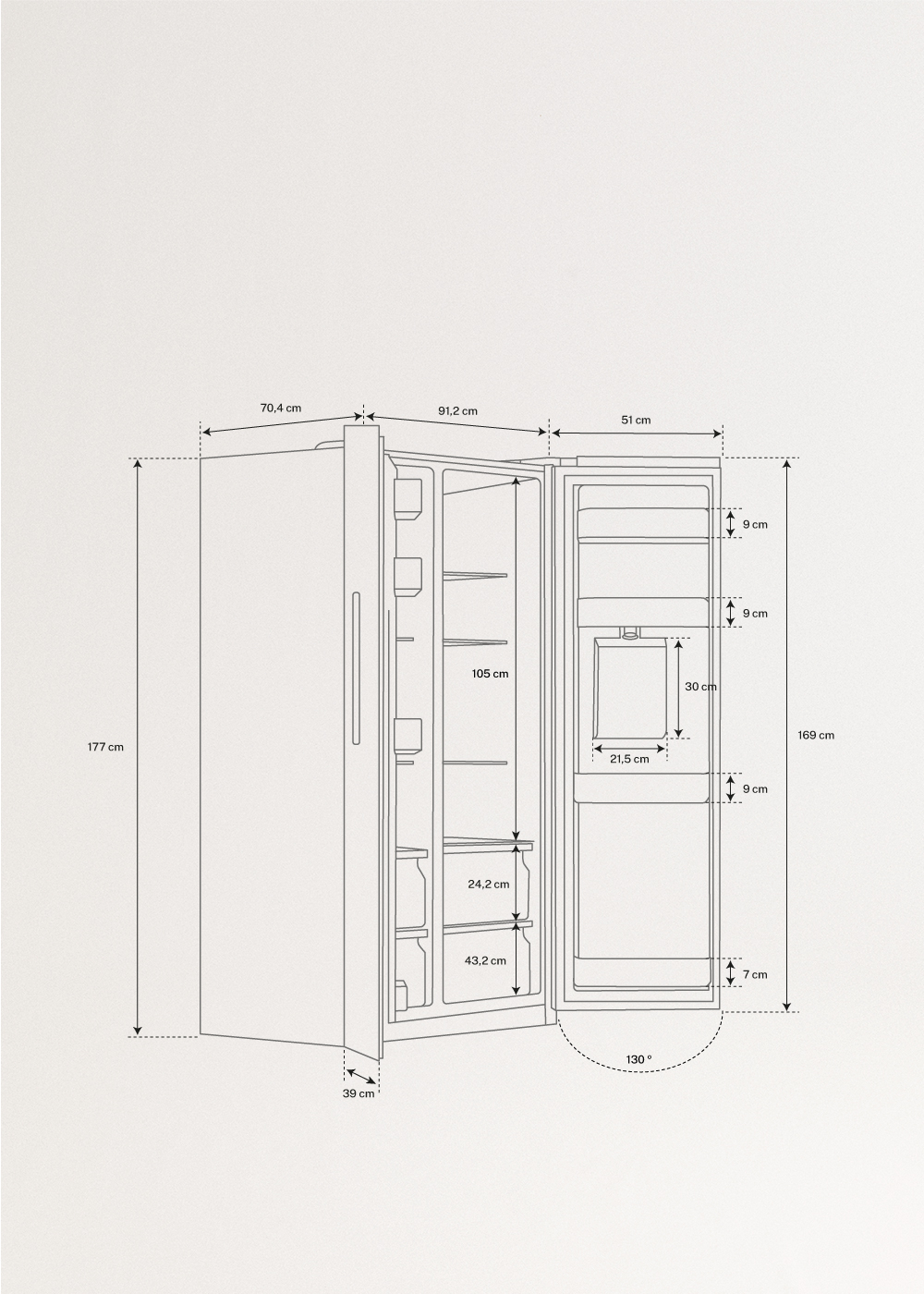 FRIDGE STUDIO SIDE BY SIDE 559 - Réfrigérateur avec distributeur d'eau Side by side 559L No Frost, medidas foto vertical