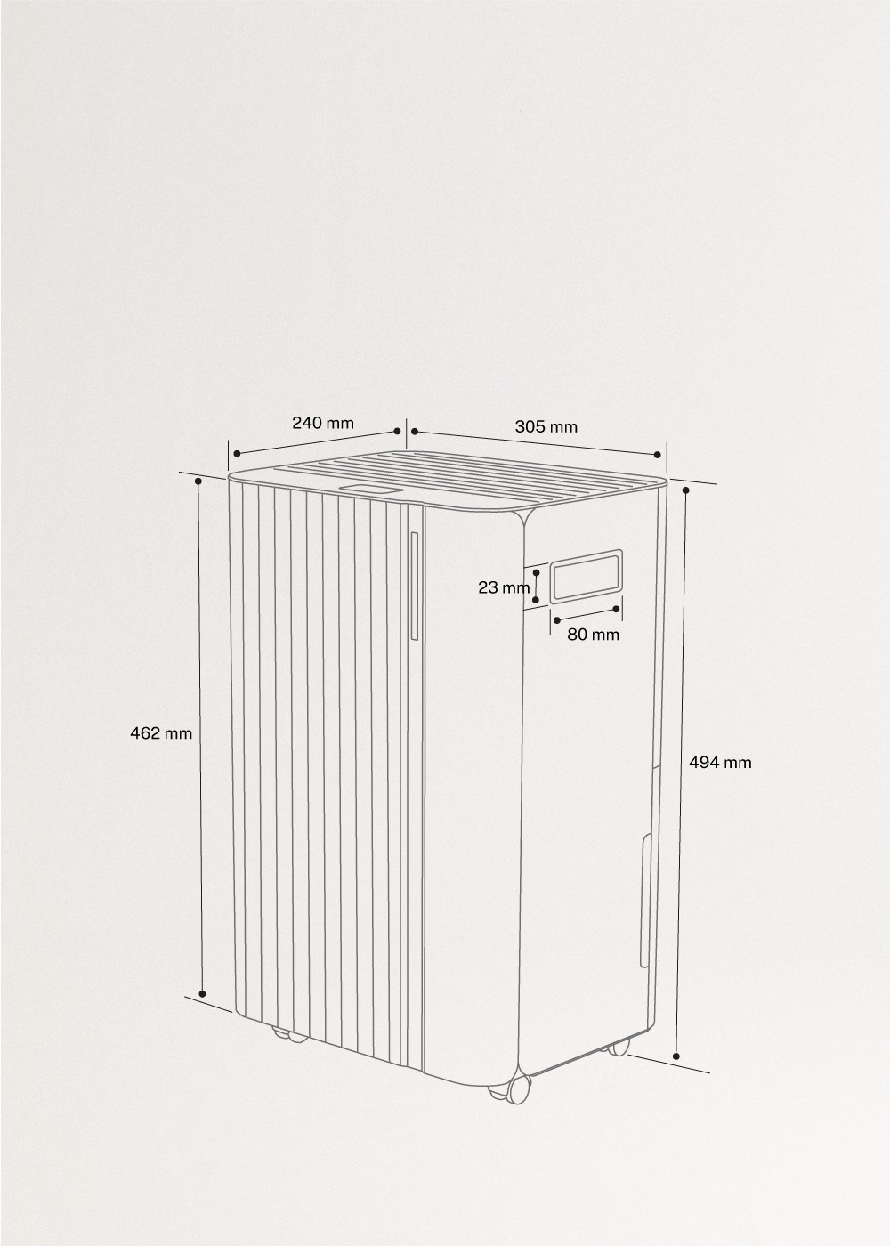 AIR DRY CONNECT - Déshumidificateur Wi-Fi de différentes tailles, medidas foto vertical