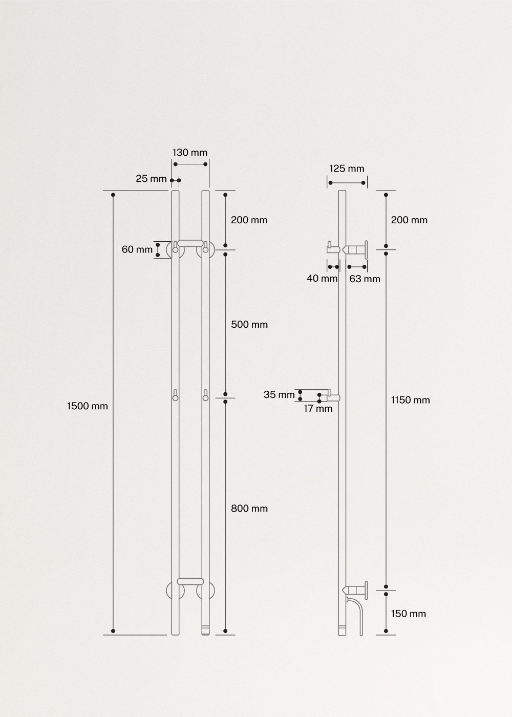WARM TOWEL TUBE - Sèche-serviettes électriques 60W/120W, medidas foto vertical