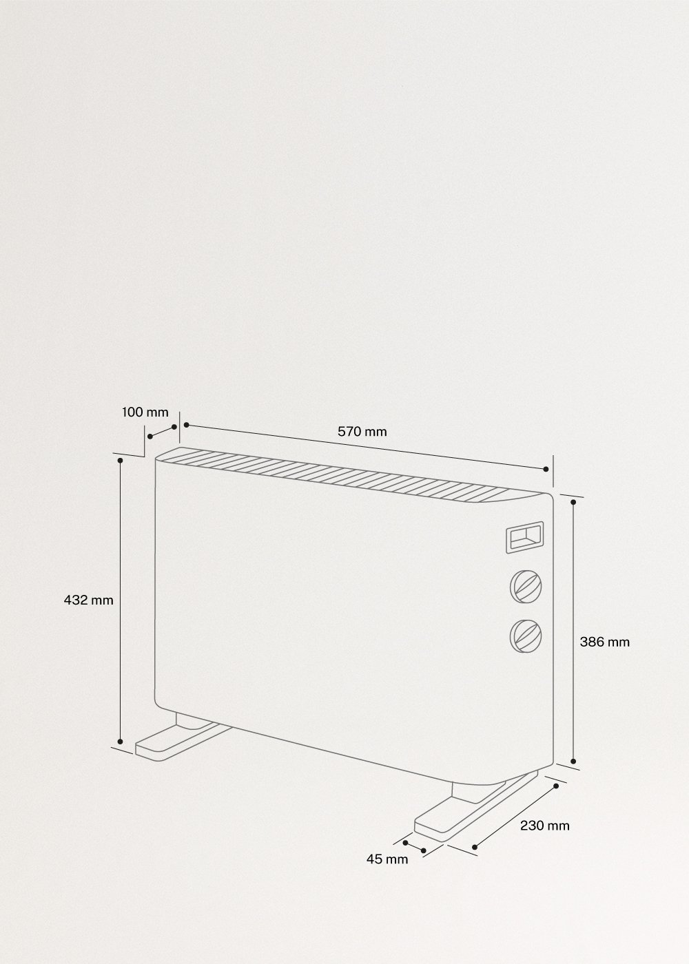 WARM HANDY - Radiateur convecteur 2000W, medidas foto vertical