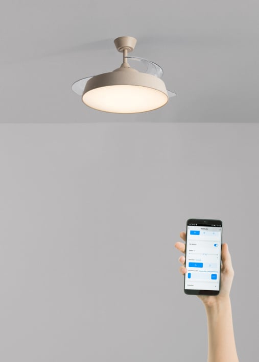 WIND CLEAR CONTOUR  - Ventilateur de plafond silencieux 40 W Ø107 cm avec pales rétractables et lumière LED