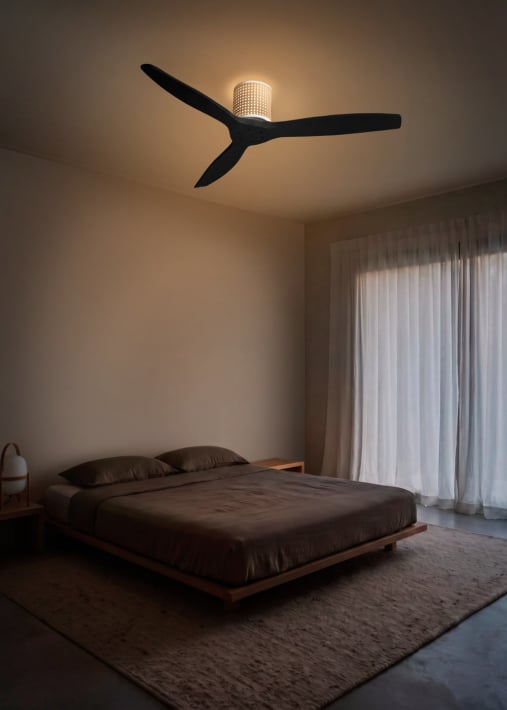 WIND CALM CUSTOM RATTAN - Ventilateur de plafond 40W silencieux Ø132 cm avec éclairage LED dans le corps et la lampe