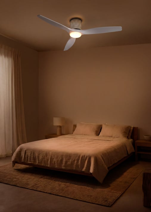 WIND CALM CUSTOM RATTAN - Ventilateur de plafond 40W silencieux Ø132 cm avec éclairage LED dans le corps et la lampe