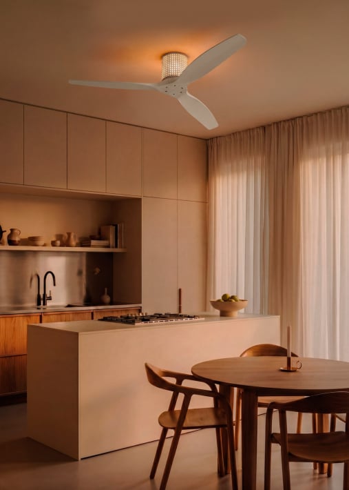 WIND CALM CUSTOM RATTAN - Ventilateur de plafond 40W silencieux Ø132 cm avec éclairage LED dans le corps et la lampe