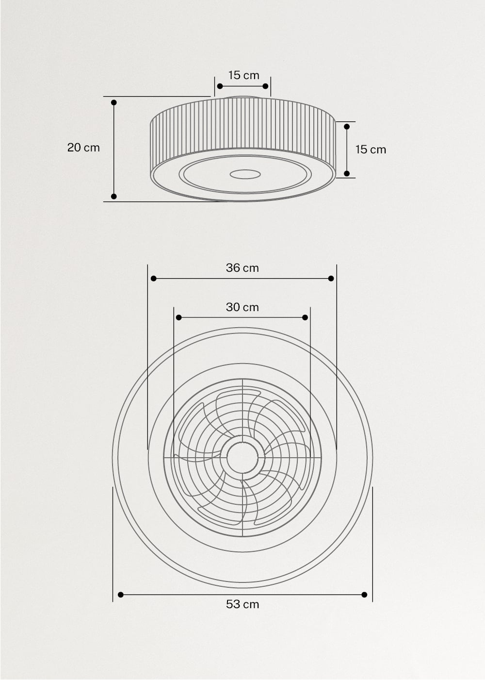 WIND CLEAR EASY - Ventilateur de plafond silencieux 40W Ø50 cm avec pales dissimulées et lumière LED, medidas foto vertical