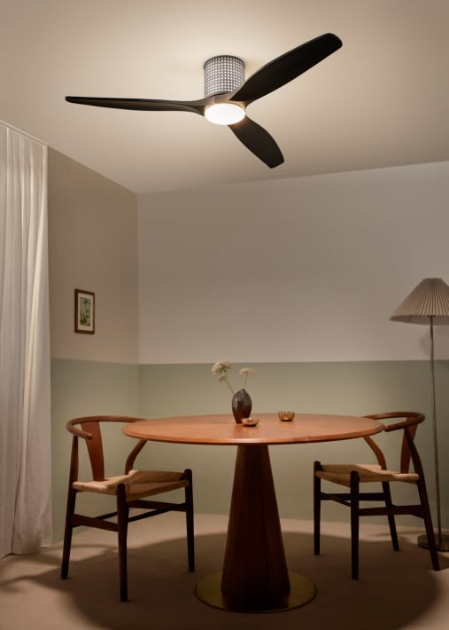 WIND CALM CUSTOM RATTAN - Ventilateur de plafond 40W silencieux Ø132 cm avec éclairage LED dans le corps et la lampe
