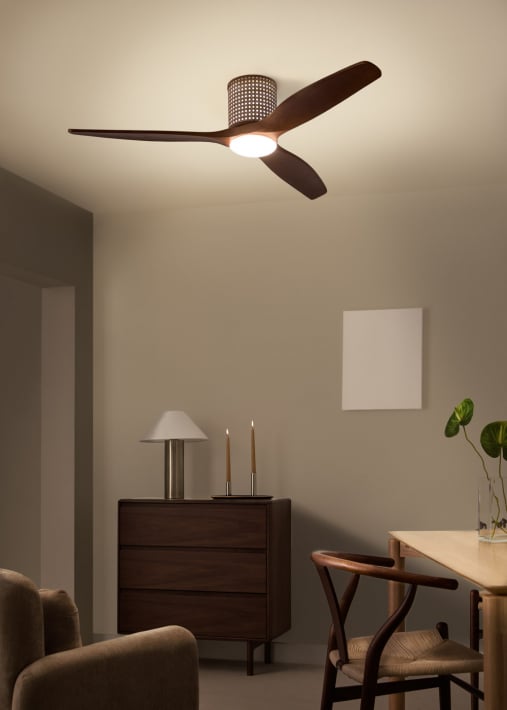WIND CALM CUSTOM RATTAN - Ventilateur de plafond 40W silencieux Ø132 cm avec éclairage LED dans le corps et la lampe