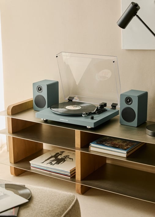 RECORD PLAYER STUDIO PRO - Platine vinyle avec 2 enceintes externes, Bluetooth et sortie RCA