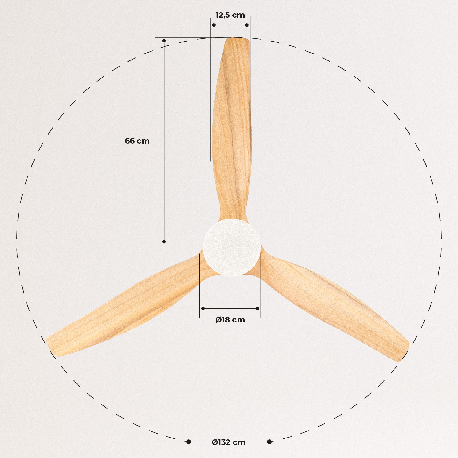 WINDCALM DC STYLANCE NICKEL - Ventilateur de Plafond 40W Silencieux Ø132 cm, medidas foto vertical