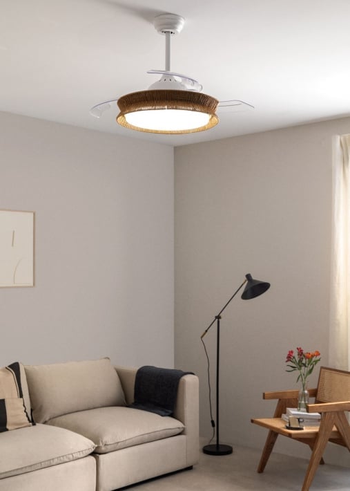 Acheter WIND CLEAR RATTAN - Ventilateur de plafond silencieux 40W Ø107cm lames rétractables 