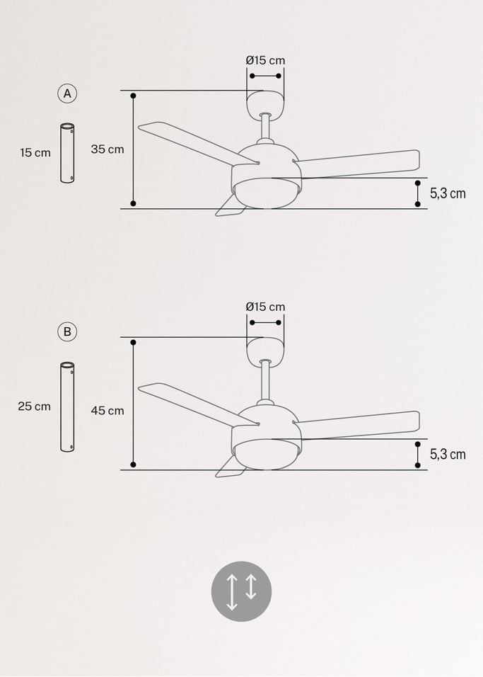 WIND BALL - Ventilateur de plafond 40W silencieux Ø112 cm avec éclairage LED de 15W lames réversibles, image de la galerie 8