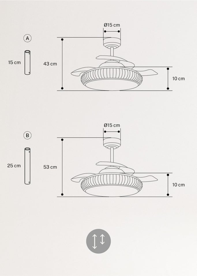 WIND CLEAR RATTAN - Ventilateur de plafond silencieux 40W Ø108cm lames rétractables avec éclairage LED de 36W, image de la galerie 10