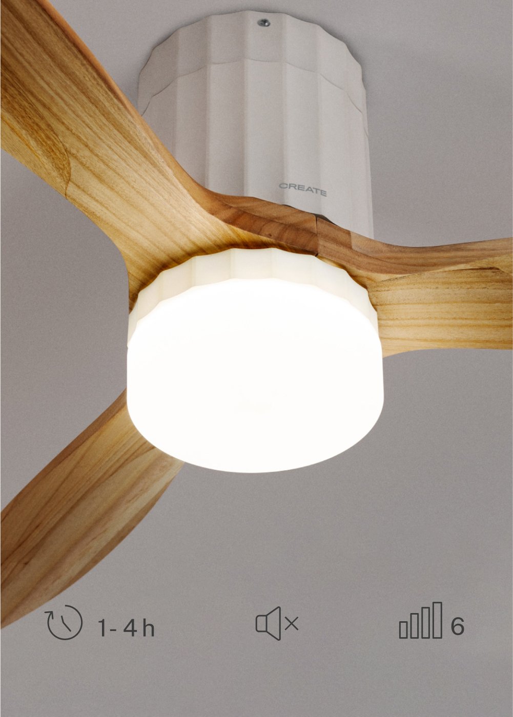 Ventilateur De Plafond Blanc Avec Pales En Bois - Moteur DC 40W Silencieux, 6 Vitesses, Télécommande, Fonction été/hiver