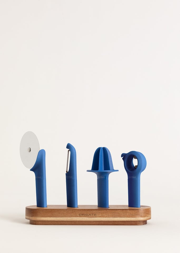 KITCHENWARE STUDIO - Ensemble de 4 ustensiles de cuisine avec support en bois, image de la galerie 2