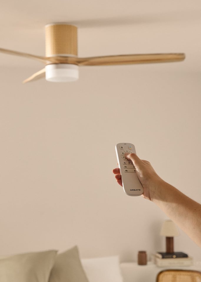 WIND CALM RATTAN - Ventilateur de plafond 40W silencieux Ø132 cm avec éclairage LED dans le corps et la lampe, image de la galerie 7