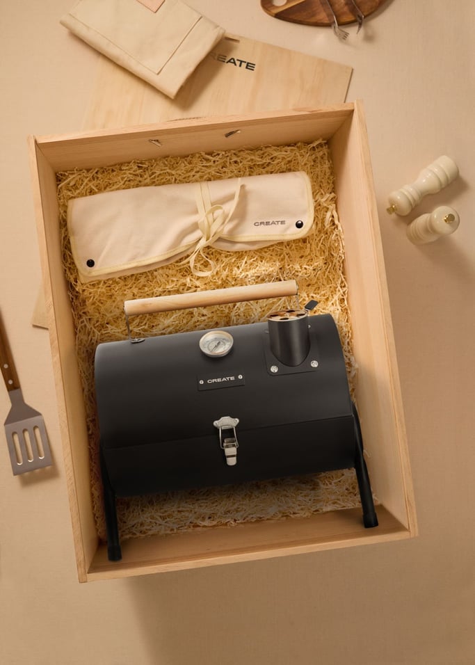 FATHER'S DAY BBQ BOX - Coffret cadeau avec barbecue au charbon + ustensiles + tablier, image de la galerie 1