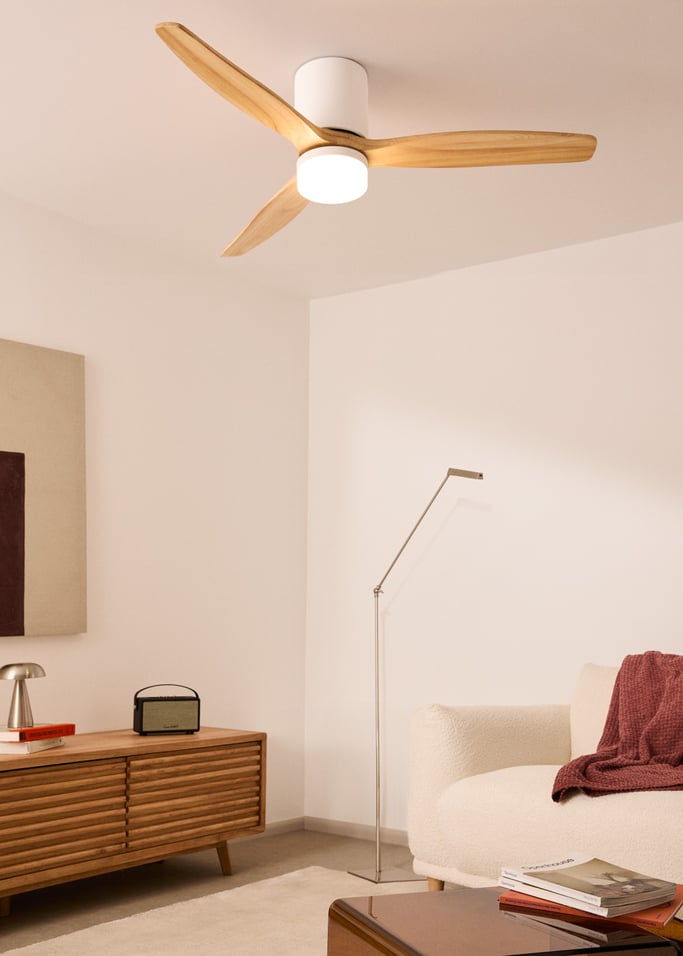 WIND CALM CONCRETE - Ventilateur de plafond 40W silencieux Ø132cm 100 % bois avec un boîtier en plâtre personnalisable, image de la galerie 2