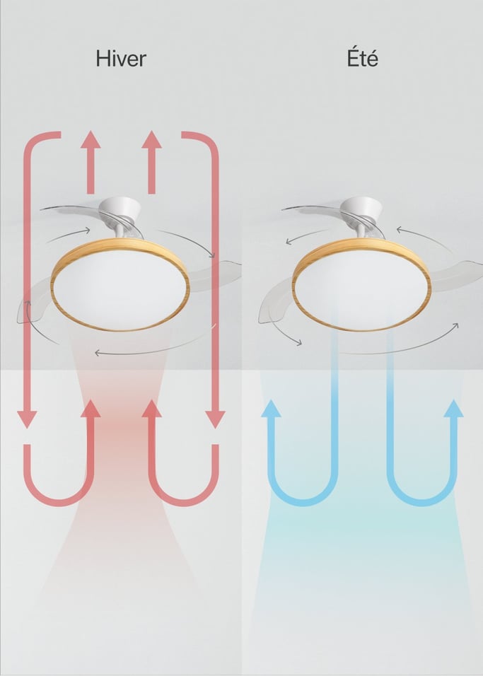 WIND CLEAR STUDIO - Ventilateur de plafond 40W silencieux avec pales rétractables et lumière LED, plusieurs tailles, image de la galerie 4