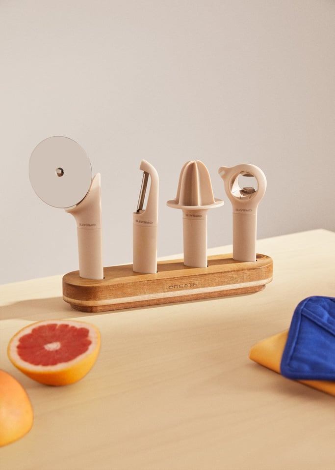 KITCHENWARE STUDIO - Ensemble de 4 ustensiles de cuisine avec support en bois, image de la galerie 1