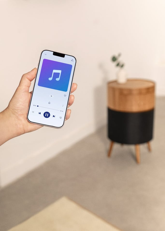 SPEAKER TABLE BASS - Table basse enceinte avec subwoofer, bluetooth, chargement sans fil et tiroir de rangement, image de la galerie 2