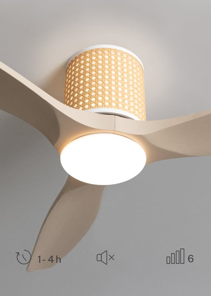 WIND CALM CUSTOM RATTAN - Ventilateur de plafond 40W silencieux Ø132 cm avec éclairage LED dans le corps et la lampe, image de la galerie 5
