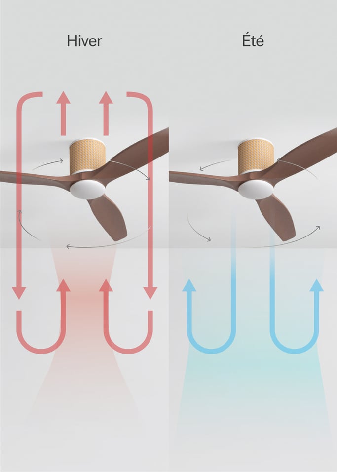 WIND CALM CUSTOM RATTAN - Ventilateur de plafond 40W silencieux Ø132 cm avec éclairage LED dans le corps et la lampe, image de la galerie 6