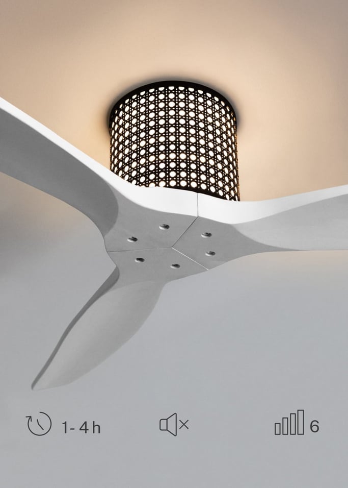 WIND CALM CUSTOM RATTAN - Ventilateur de plafond 40W silencieux Ø132 cm avec éclairage LED dans le corps et la lampe, image de la galerie 3