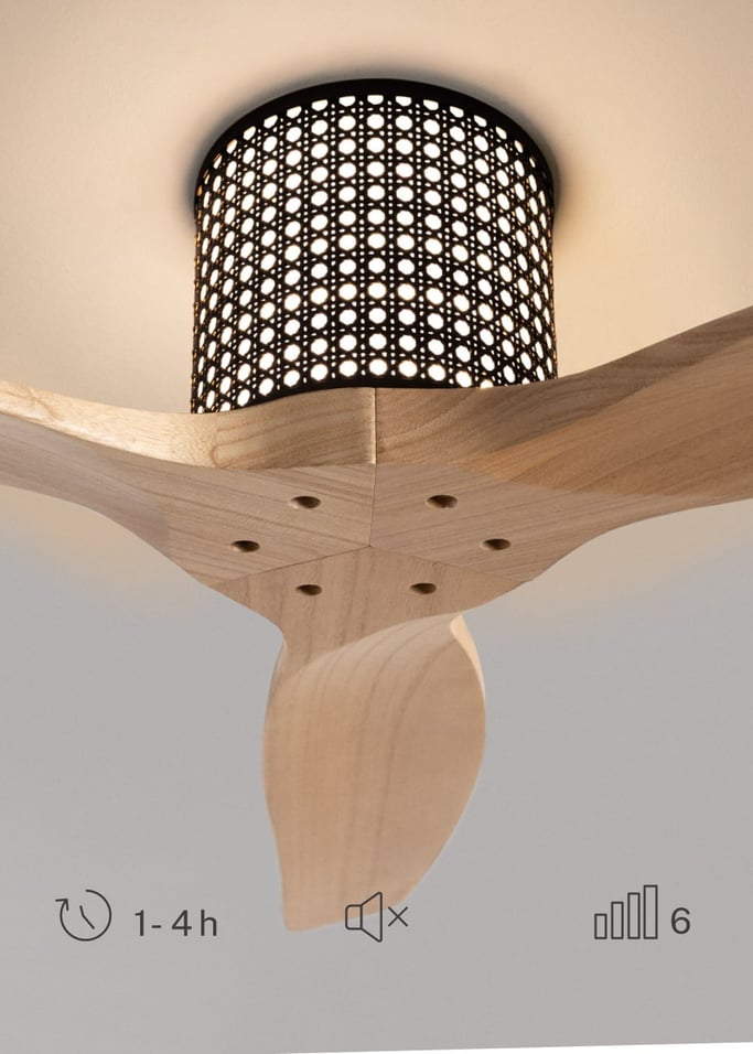 WIND CALM CUSTOM RATTAN - Ventilateur de plafond 40W silencieux Ø132 cm avec éclairage LED dans le corps et la lampe, image de la galerie 3