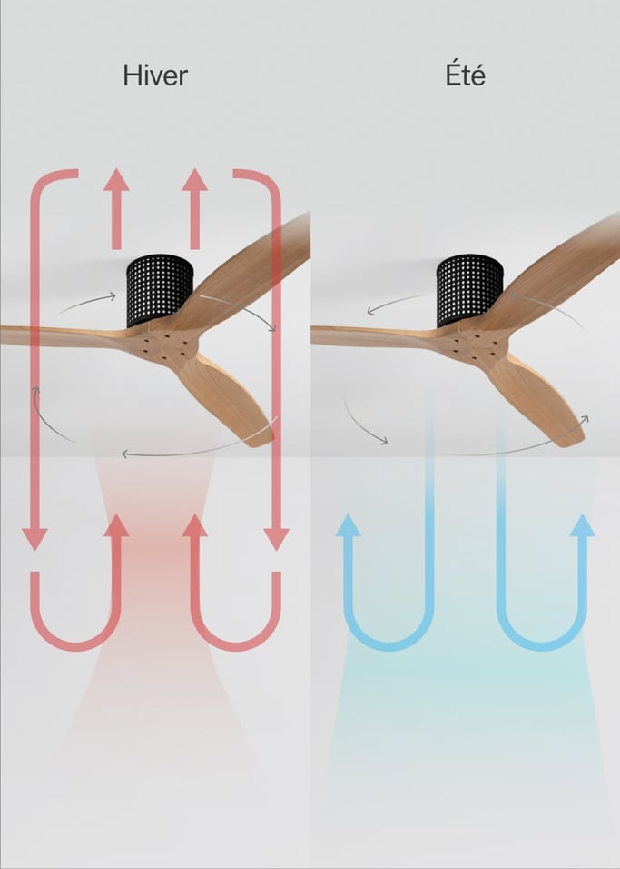 WIND CALM CUSTOM RATTAN - Ventilateur de plafond 40W silencieux Ø132 cm avec éclairage LED dans le corps et la lampe, image de la galerie 3