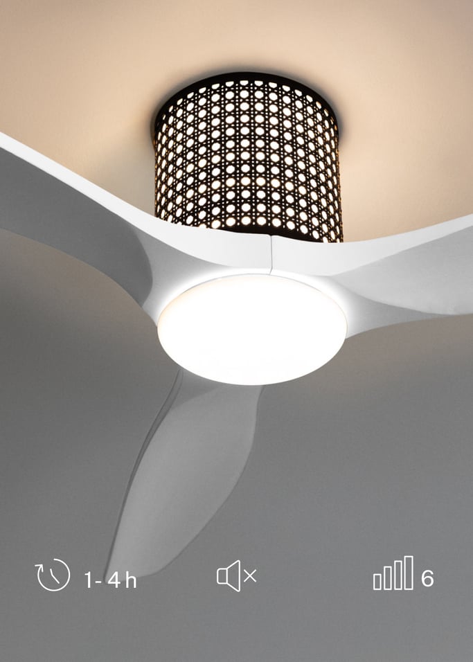 WIND CALM CUSTOM RATTAN - Ventilateur de plafond 40W silencieux Ø132 cm avec éclairage LED dans le corps et la lampe, image de la galerie 5