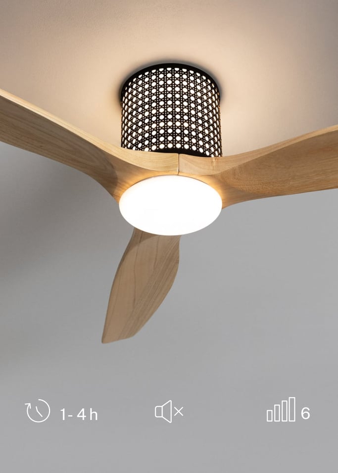 WIND CALM CUSTOM RATTAN - Ventilateur de plafond 40W silencieux Ø132 cm avec éclairage LED dans le corps et la lampe, image de la galerie 5